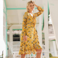 Elegant Casual Printed Long Sleeve Chiffon Dress